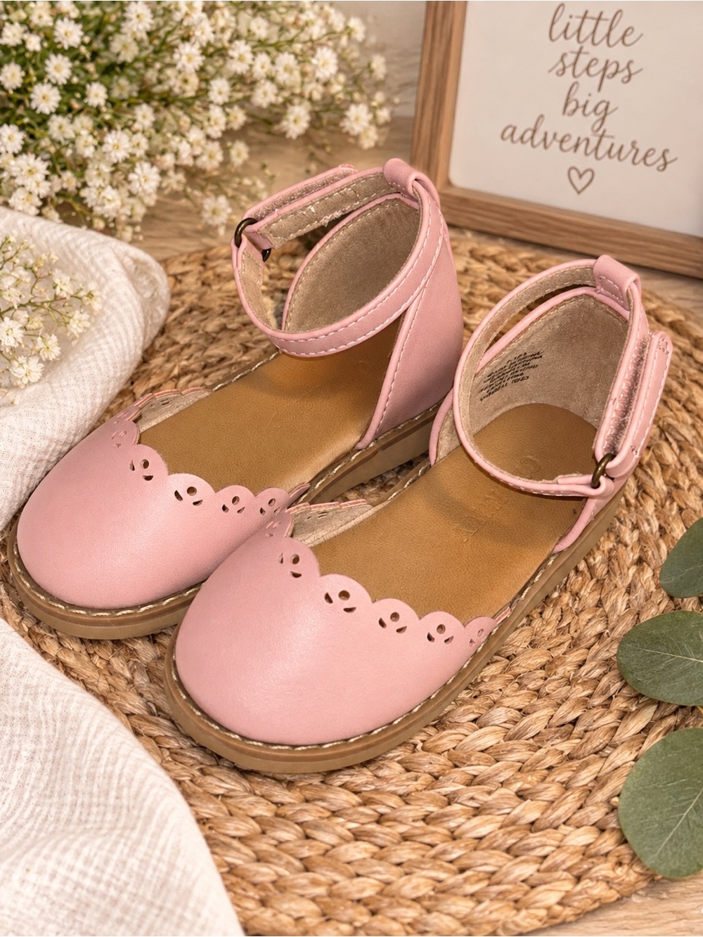 Old Navy Pink Scalloped Ankle-Strap Baby Shoes